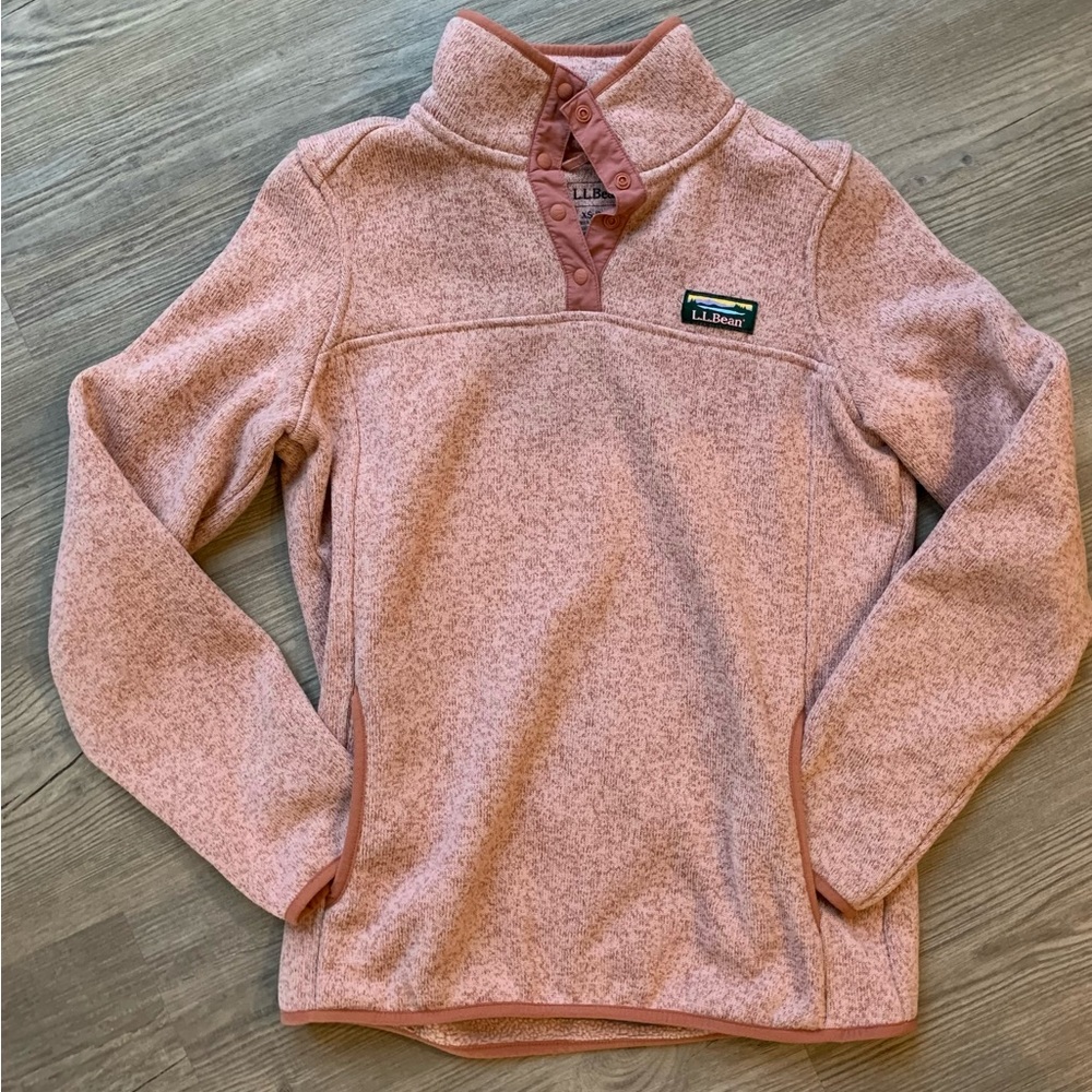 L.L.Bean Sweater Fleece Pullover Womens XS Pink Excellent Snap Neck 292726